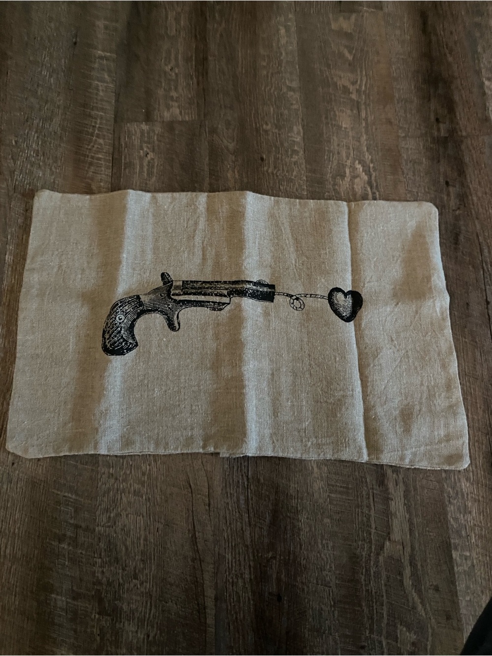 Sugarboo & Co. natural Linen Throw Pillow Cover with Gun & Heart Print